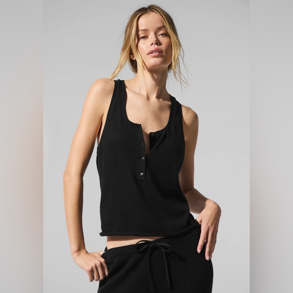 ALO Yoga Black Supernatural Sweater Henley Tan
